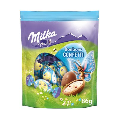 Шоколадні яйця Milka Bonbons Confetti Великодні з молочним кремом і карамеллю 86 г 7622210835567 фото