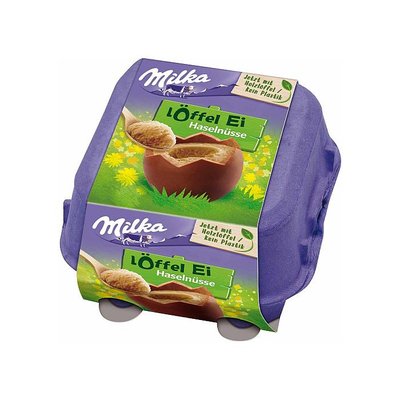 Шоколадные яйца Милка Milka Löffel Ei Haselnusse Eggs с начинкой ореховый крем 136 г 112514 фото
