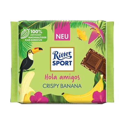 Молочный шоколад Ritter Sport Hola Amigos Crispy Banana Банан Хрустящий рис 100 г 4000417620118 фото