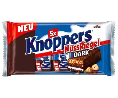 Шоколадно-вафельные батончики Knoppers Dark с лесным орехом и нугой 200 г 111655 фото