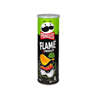 Чіпси Flame Medium Kickin' Sour Cream Гострі Сметана і Цибуля 160 гр ТМ Pringles Прінглс США 111809 фото