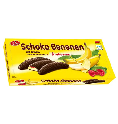 Цукерки Schoko Bananen mit feinem Bananenmark + Himbeeren 300 г 111337 фото