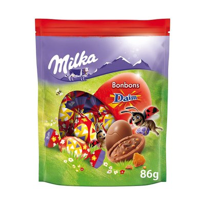 Великодні шоколадні яйця Milka Bonbons Daim з мигдалем і карамеллю 86 г 7622210835536 фото